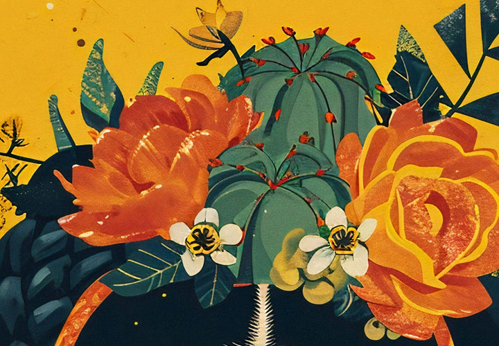 Frida ar kaktusiem - mākslinieces portrets uz oranža fona, 152211, liels izmērs G-ART