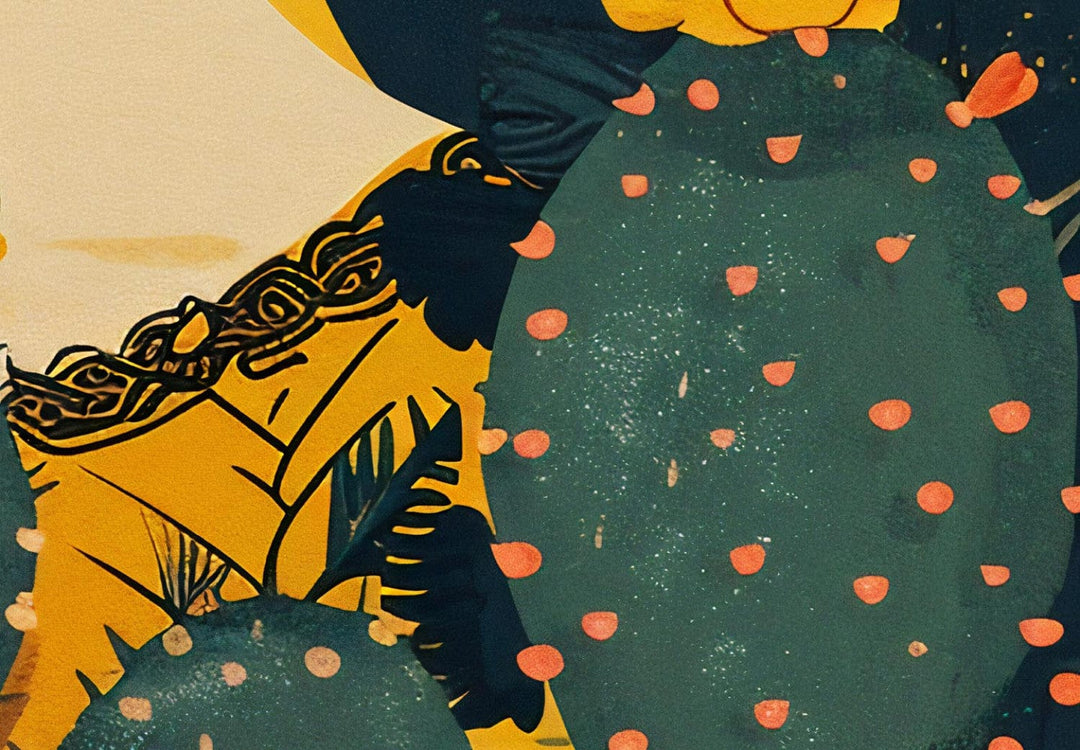 Frida ar kaktusiem - mākslinieces portrets uz oranža fona, 152211, liels izmērs G-ART