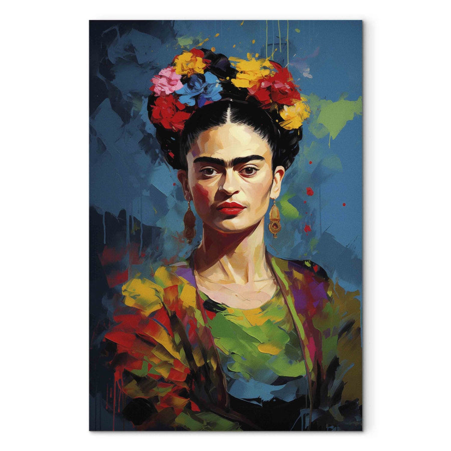 Frida Kahlo - krāsains portrets ar redzamiem otas triepieniem, 152235, liels izmērs G-ART