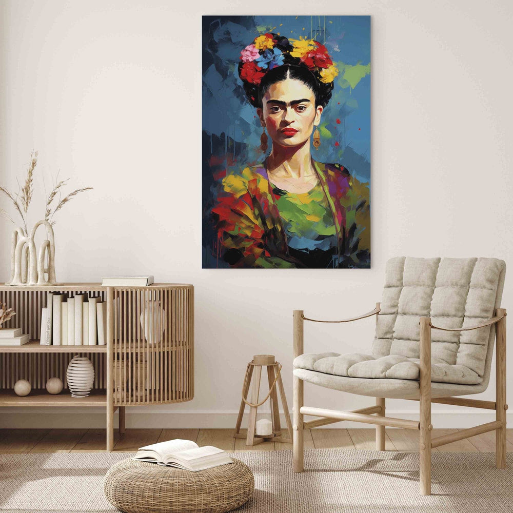 Frida Kahlo - krāsains portrets ar redzamiem otas triepieniem, 152235, liels izmērs G-ART