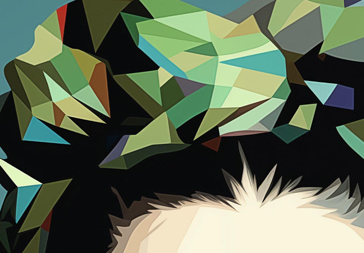 Frida Kahlo - Minimālistisks un ģeometrisks portrets uz zaļa fona, 152222, liels izmērs G-ART