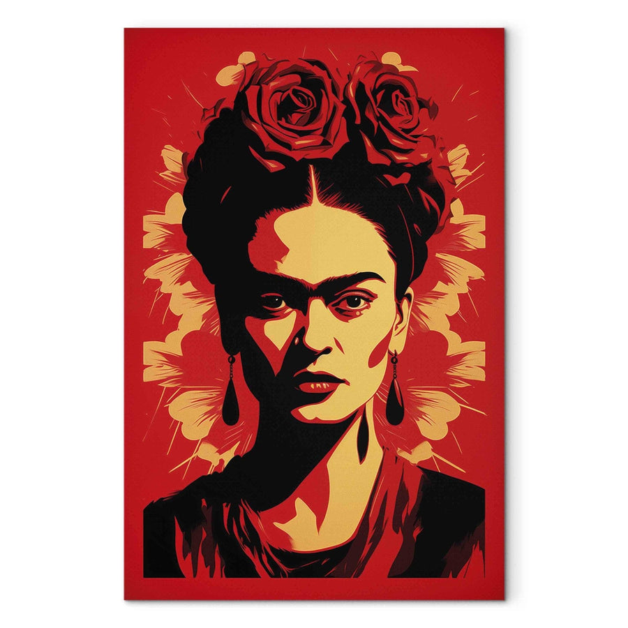 Frida Kahlo - Portrets ar rozēm uz galvas uz sarkana fona, 152227, liels izmērs G-ART