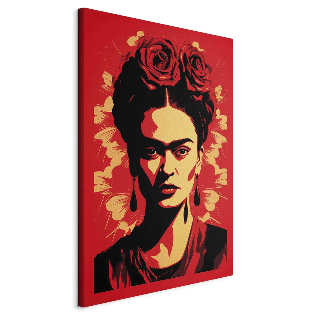 Frida Kahlo - Portrets ar rozēm uz galvas uz sarkana fona, 152227, liels izmērs G-ART