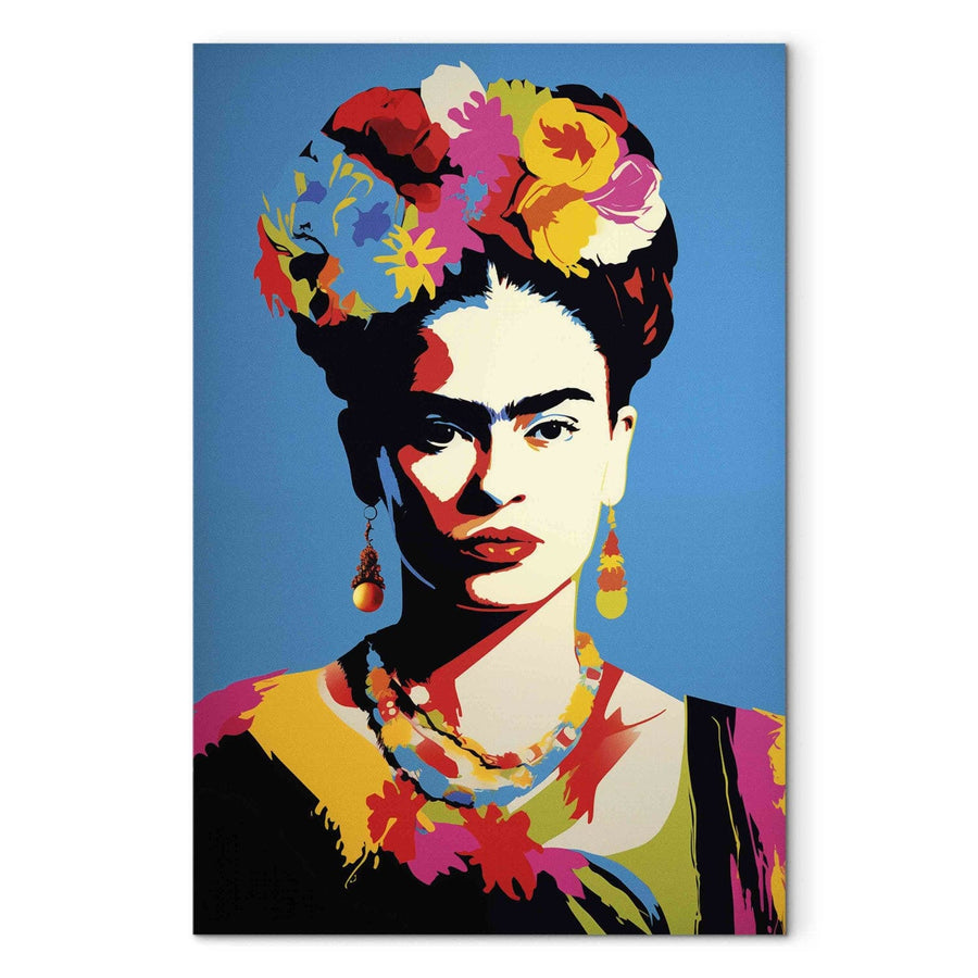 Frida Kahlo - sievietes portrets popārta stilā uz zila fona, 152234, liels izmērs G-ART