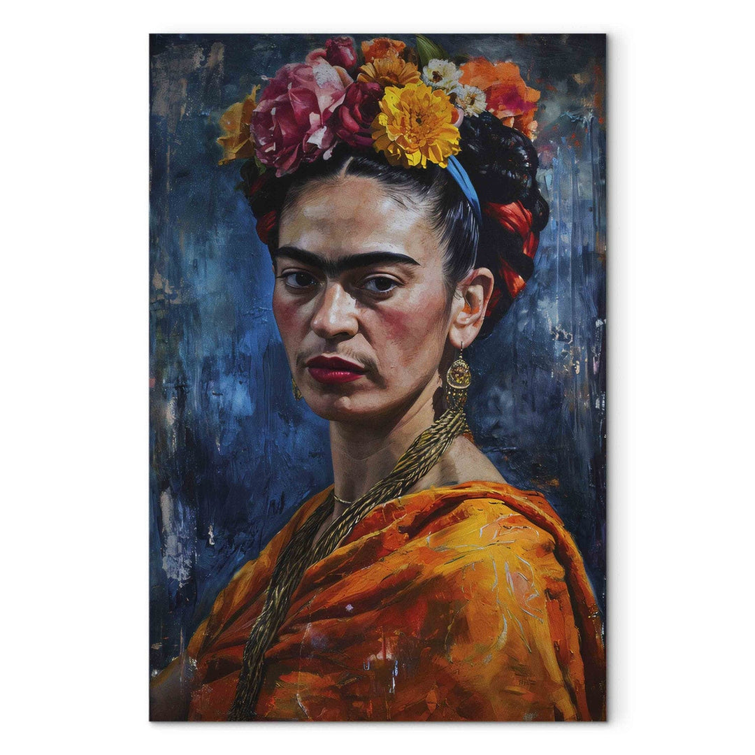 Frida Kalo - glezniecisks mākslinieces portrets uz tumši zila fona, 152223, lielformāta G-ART