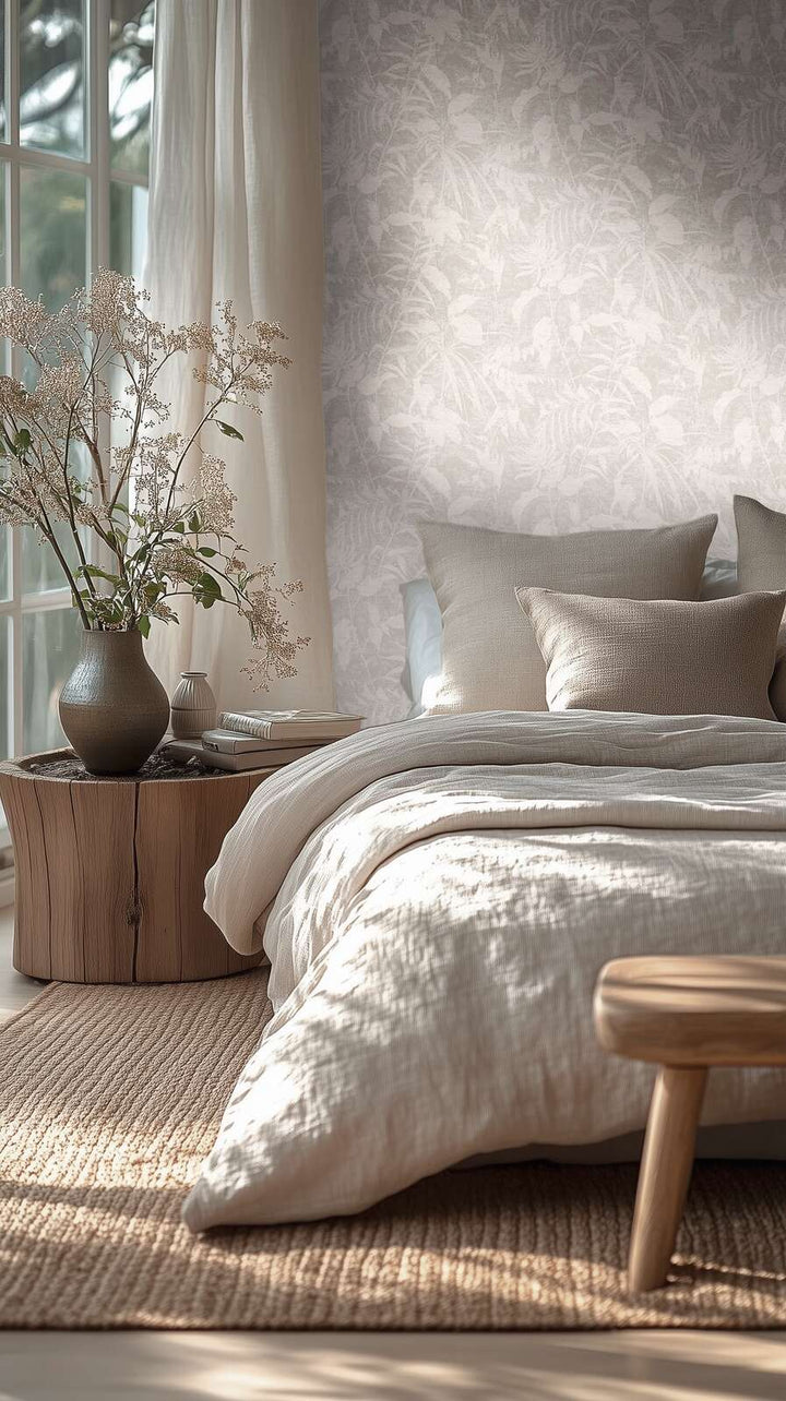 Gaišas krāsas tapetes ar dabisku lapu rakstu – pelēkā krāsā - 782033 AS Creation