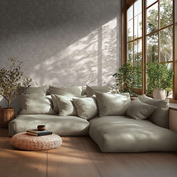 Gaišas krāsas tapetes ar dabisku lapu rakstu – pelēkā krāsā - 782033 AS Creation