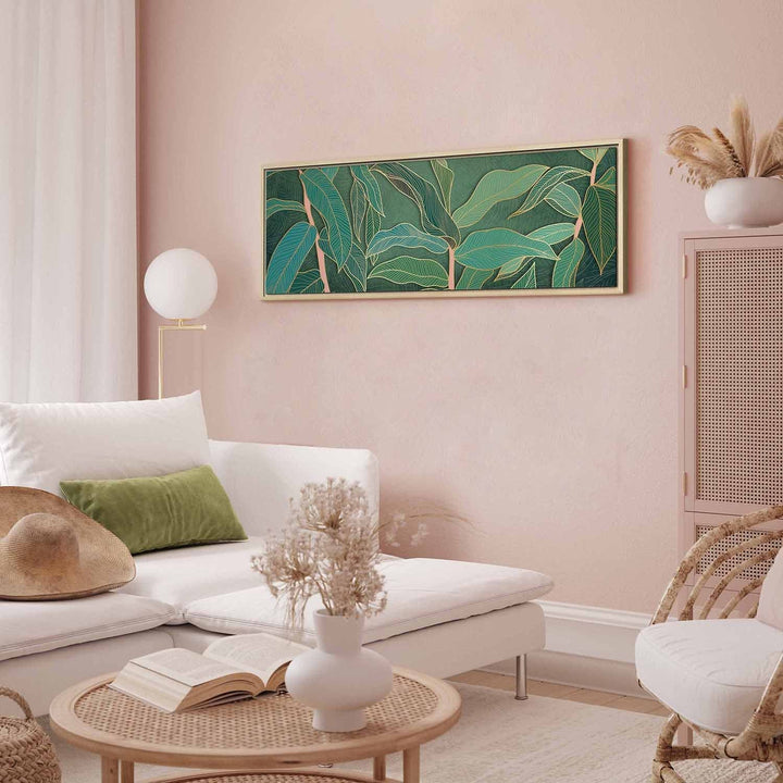 Glezna koka rāmī - zaļas tropiskas lapas - Daba jūsu mājās G ART