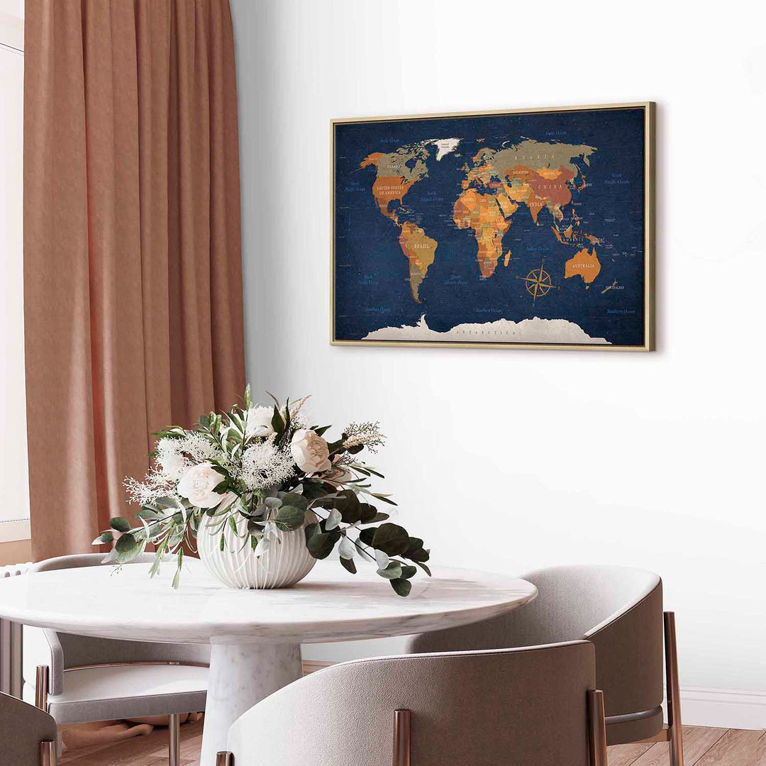 Glezna koka rāmī viesistabai - Pasaules karte: Tumšais okeāns G ART