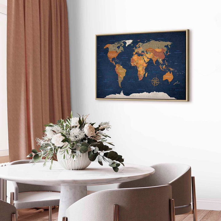 Glezna koka rāmī viesistabai - Pasaules karte: Tumšais okeāns G ART
