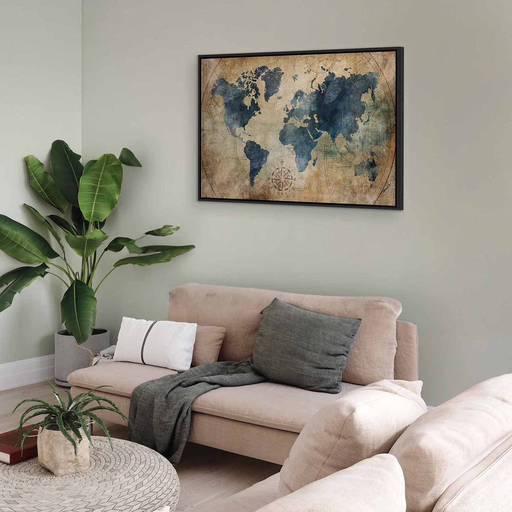 Glezna melnā koka rāmī - Retro karte - uz audekla G ART