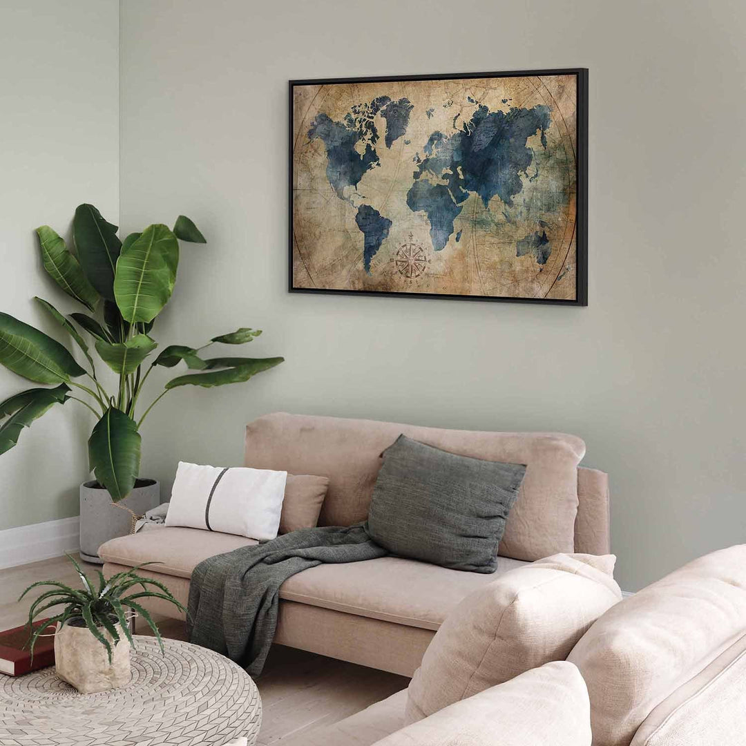 Glezna melnā koka rāmī - Retro karte - uz audekla G ART