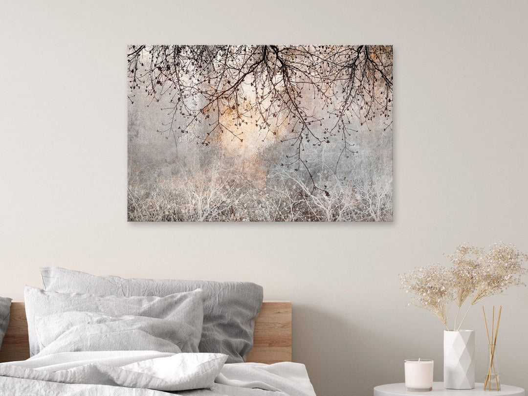 Glezna uz akrila stikla ar dabu - Smalki zariņi ar ziediem rīta krāsās Artgeist