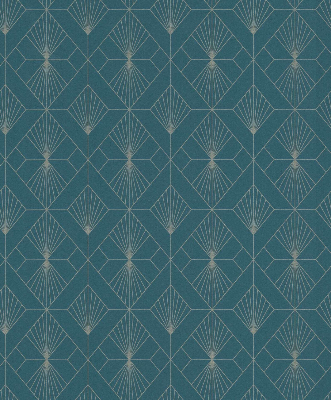 Grafikas Art Deco neaustas tapetes petrolkrāsā un sudrabkrāsā, 620924 RASCH