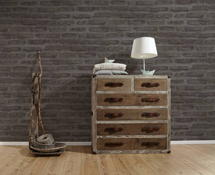 Industriālā stila tapetes ar akmens izskatu – antracītā krāsā 374223 AS Creation