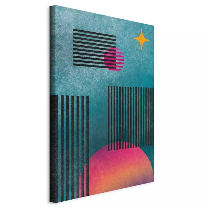 Kanva - abstrakcija ar melnām svītrām uz zila fona - moderns dizains G-ART