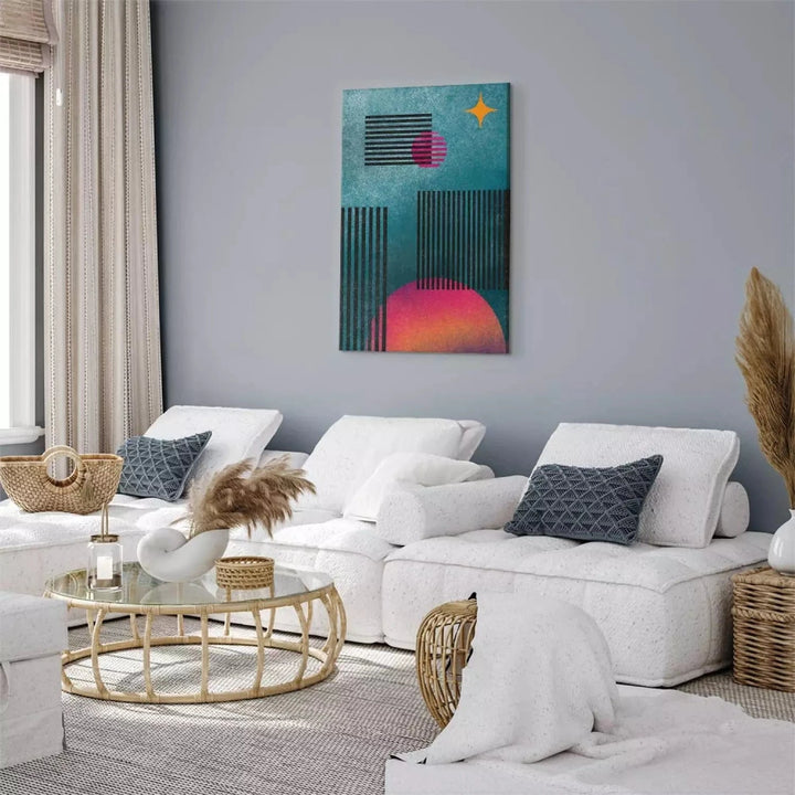 Kanva - abstrakcija ar melnām svītrām uz zila fona - moderns dizains G-ART