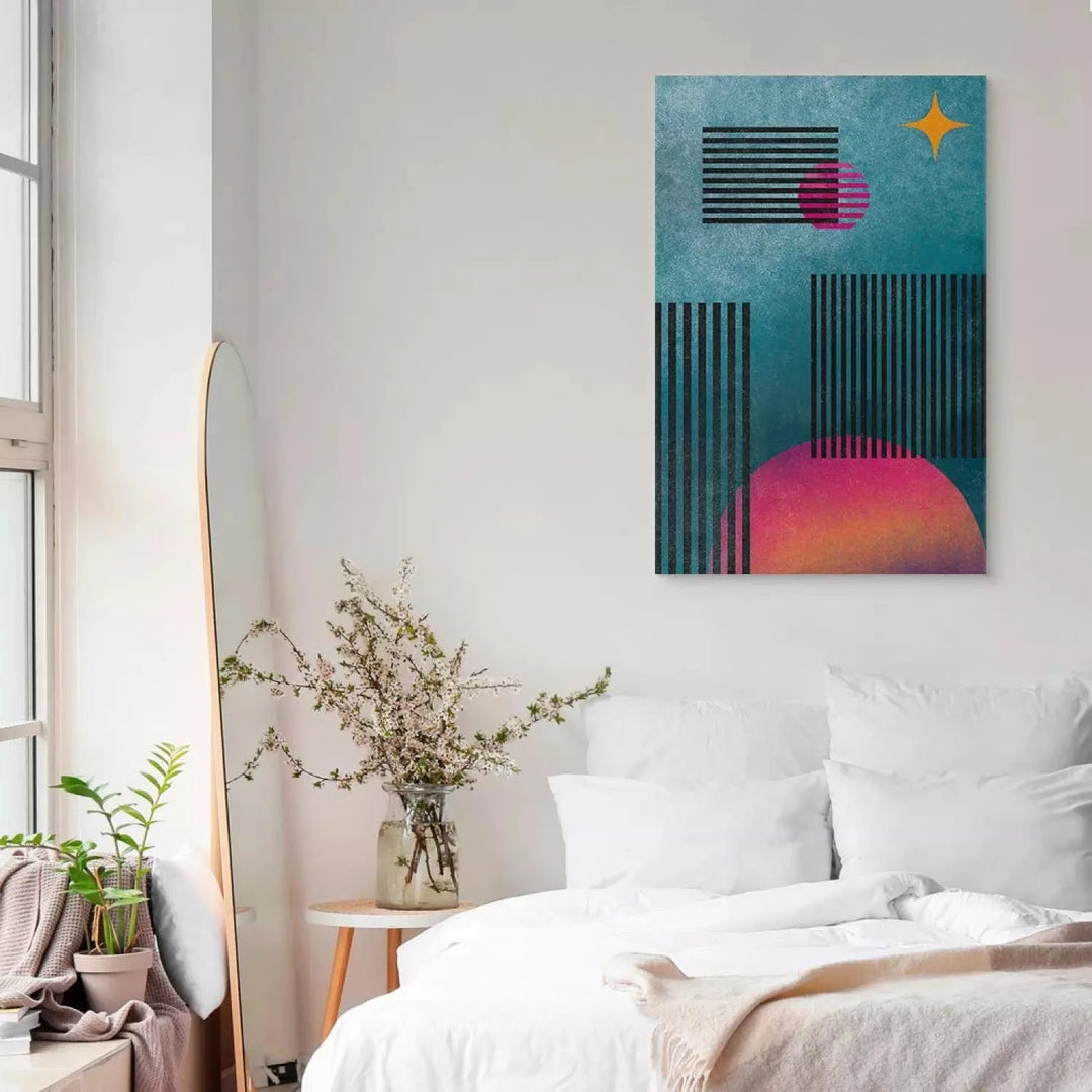 Kanva - abstrakcija ar melnām svītrām uz zila fona - moderns dizains G-ART