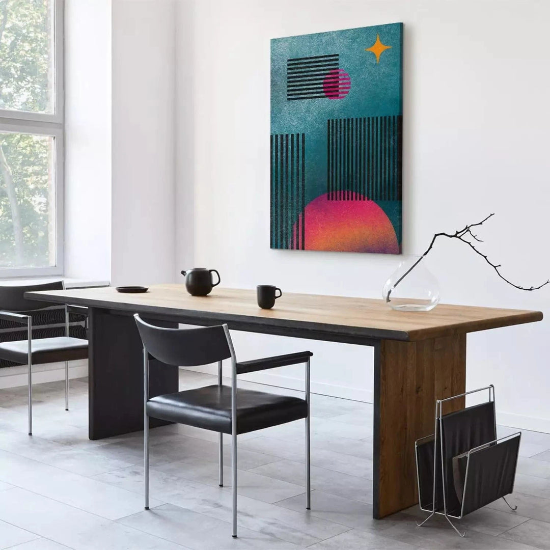 Kanva - abstrakcija ar melnām svītrām uz zila fona - moderns dizains G-ART