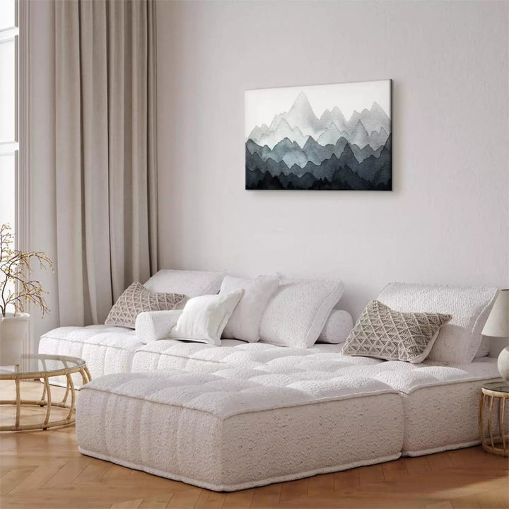 Glezna - abstrakcija ar pelēkiem un baltiem kalnu masīviem, 134604 G-ART