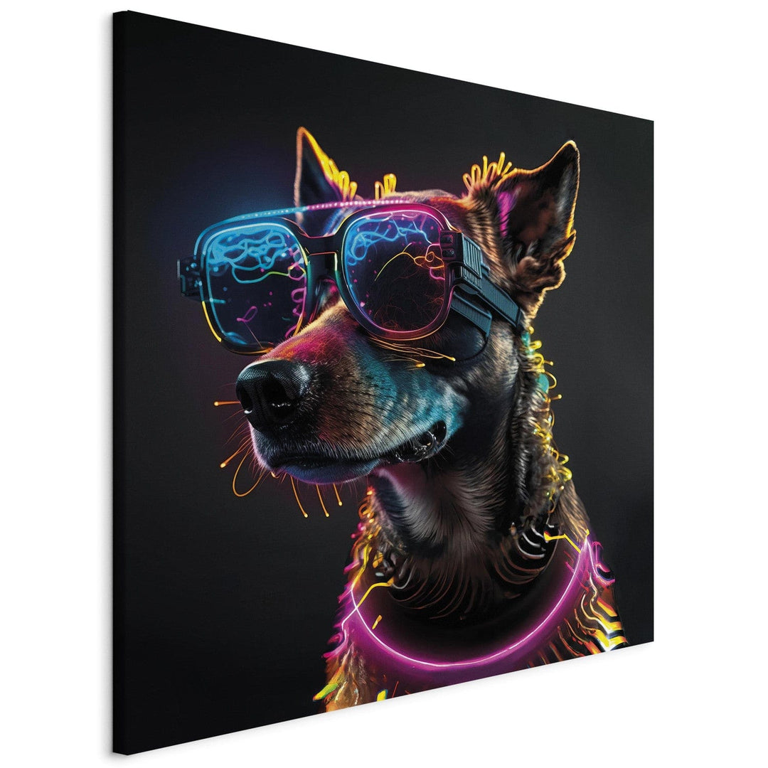 Glezna no mākslīgā intelekta - rozā kiberdzīvnieks ar neona brillēm G-ART