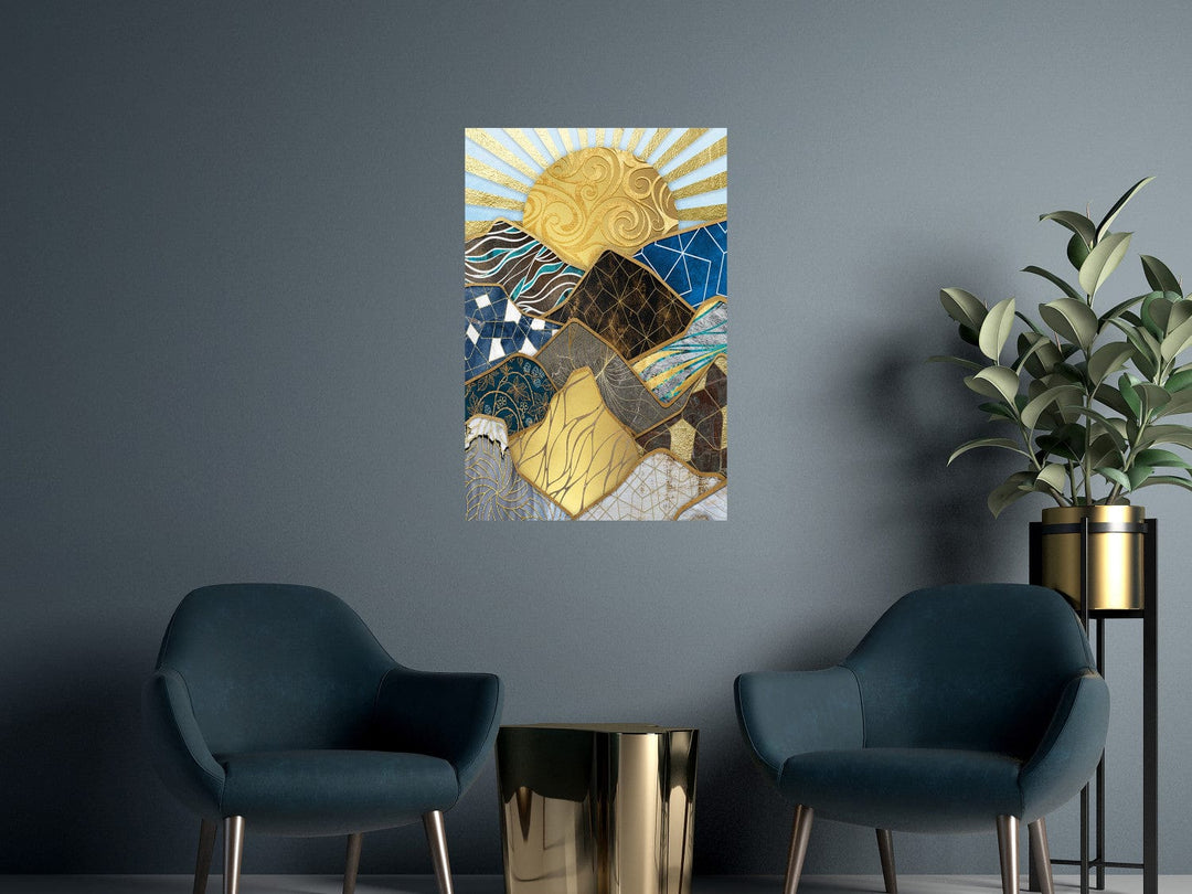 Glezna ar abstrakciju: kalniem un saulrietu - Burvīgā zeme, 128347 G-ART.