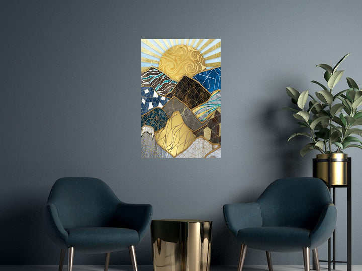 Glezna ar abstrakciju: kalniem un saulrietu - Burvīgā zeme, 128347 G-ART.