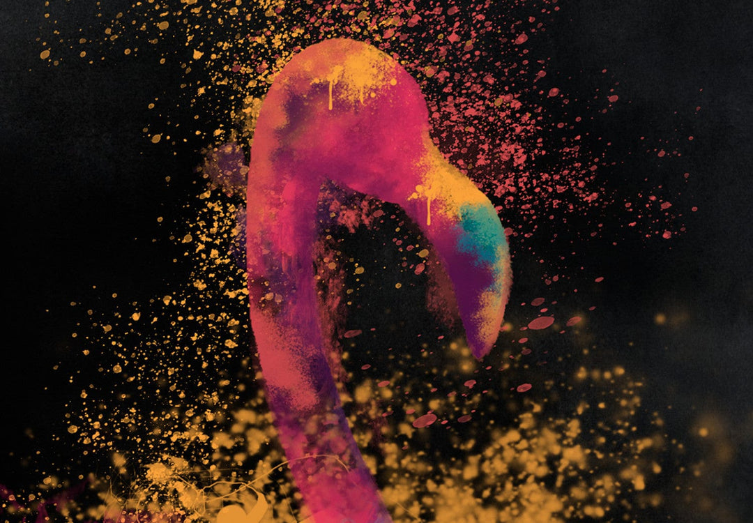 Glezna - ar abstrakta flamingo uz melna fona, 130439, (x 1) G-ART.