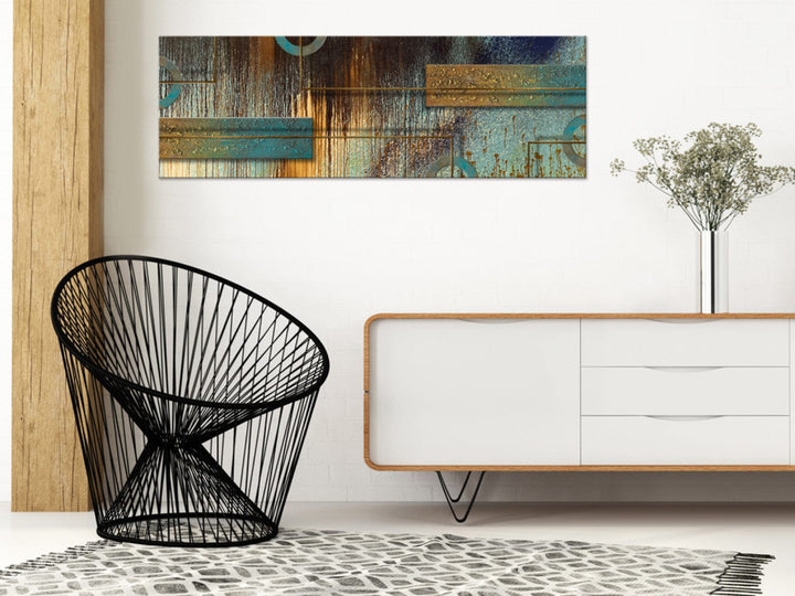 Glezna ar abstrakta rakstu tirkīza toņos - Mākslinieciskā variācija G-ART.