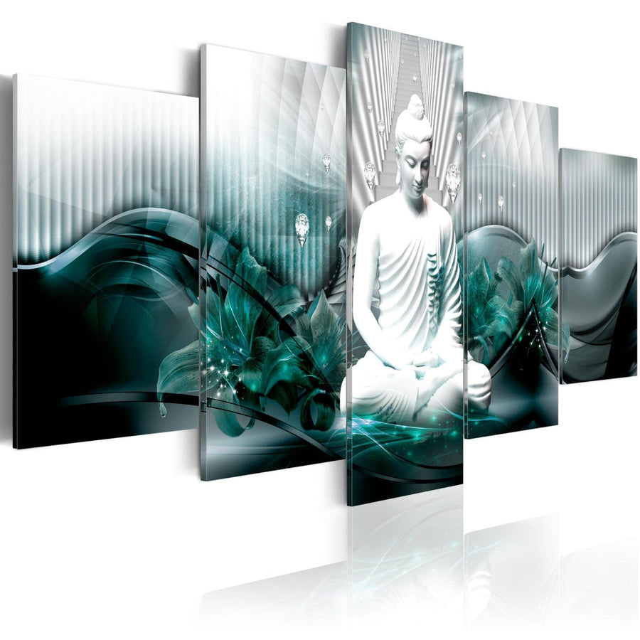 Glezna ar Budu pelēkā un tirkīzā krāsā - Azūra meditācija, 91097 G-ART