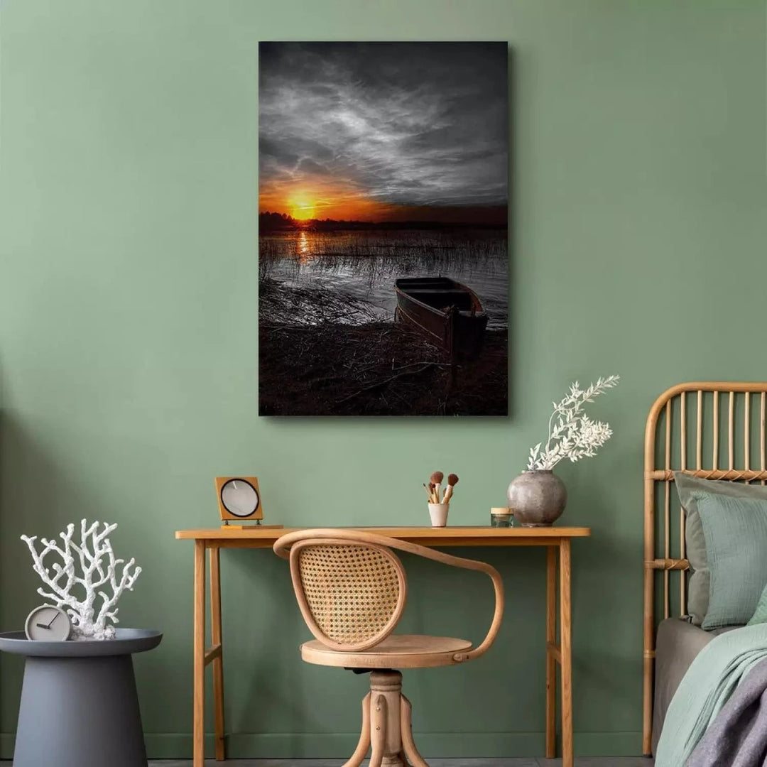 Kanva ar dabas skatu - Romantiskais ezers, (x 1), pelēka, oranža G-ART