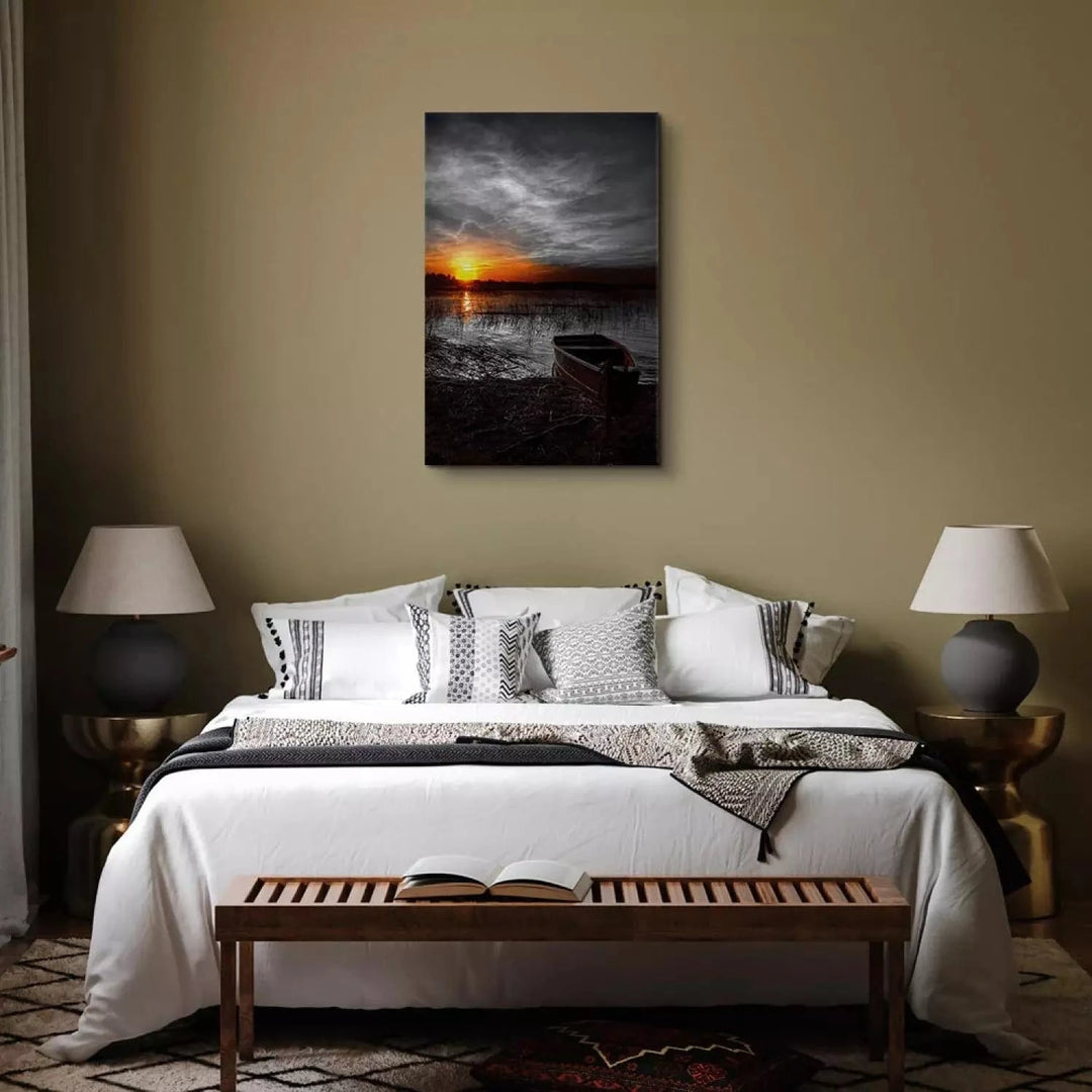 Kanva ar dabas skatu - Romantiskais ezers, (x 1), pelēka, oranža G-ART