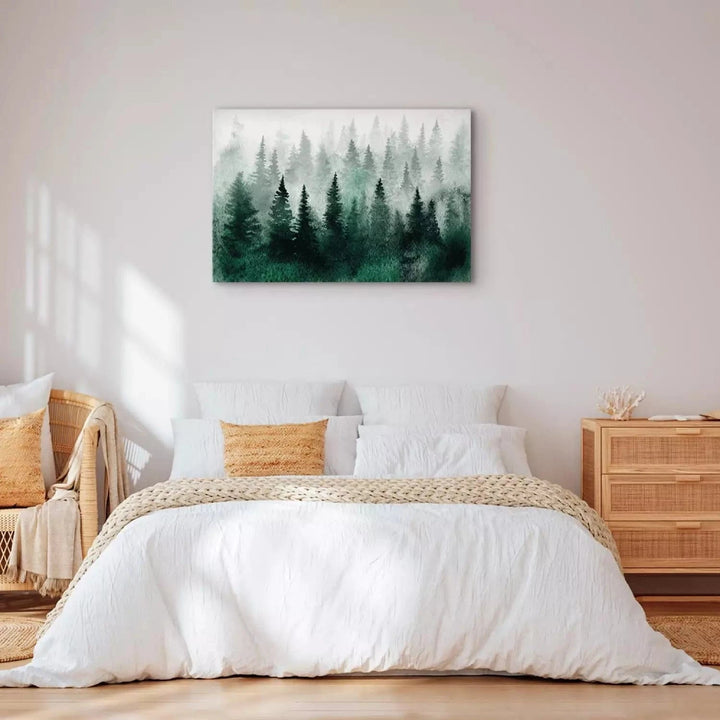 Glezna ar mežu - Skandināvijas miglainais mežs zaļā krāsā, 134603 ART XL