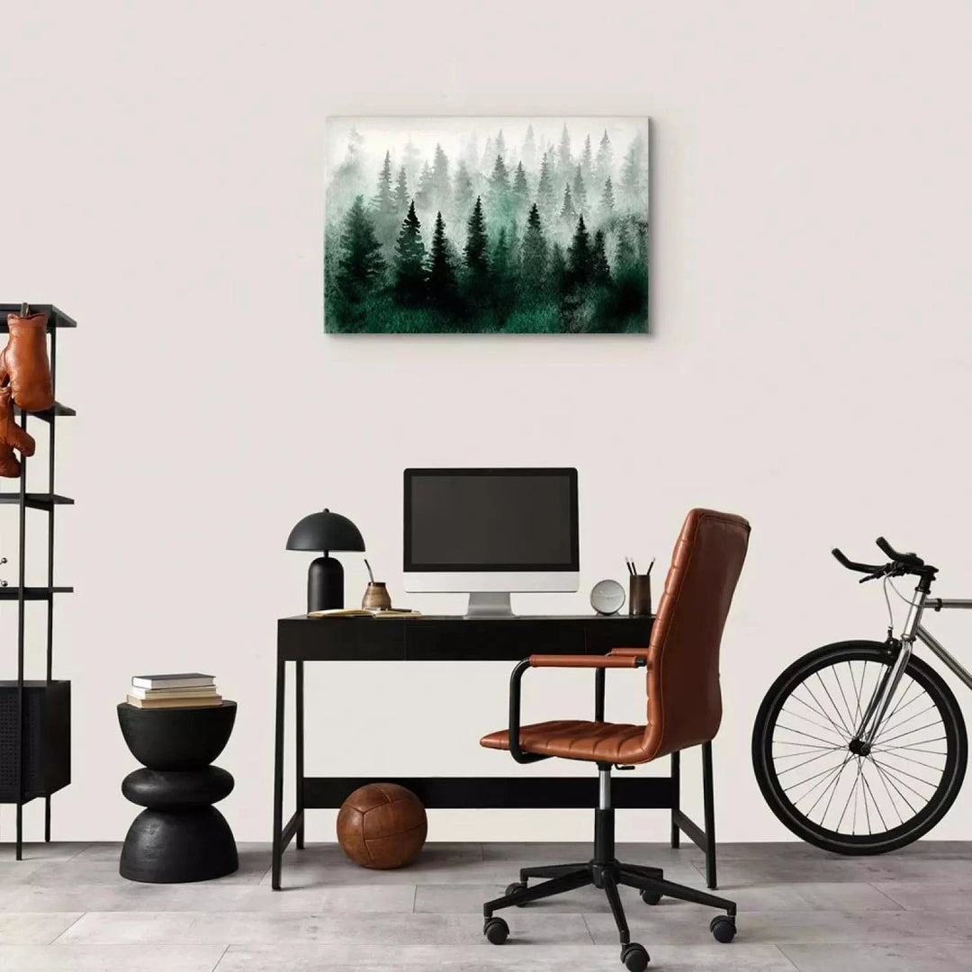 Glezna ar mežu - Skandināvijas miglainais mežs zaļā krāsā, 134603 ART XL