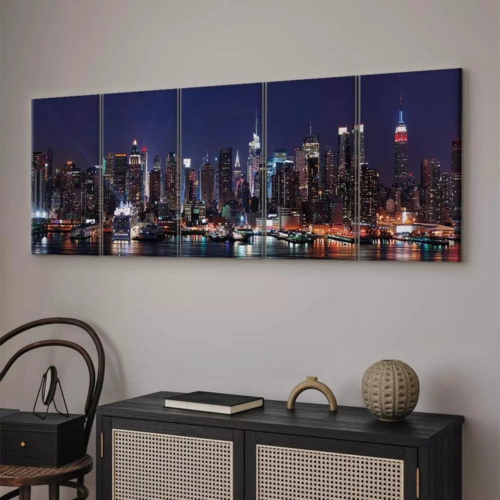 Kanva ar nakts Ņujorku -  Nakts dzīve, 98217, zila, melna ART XL