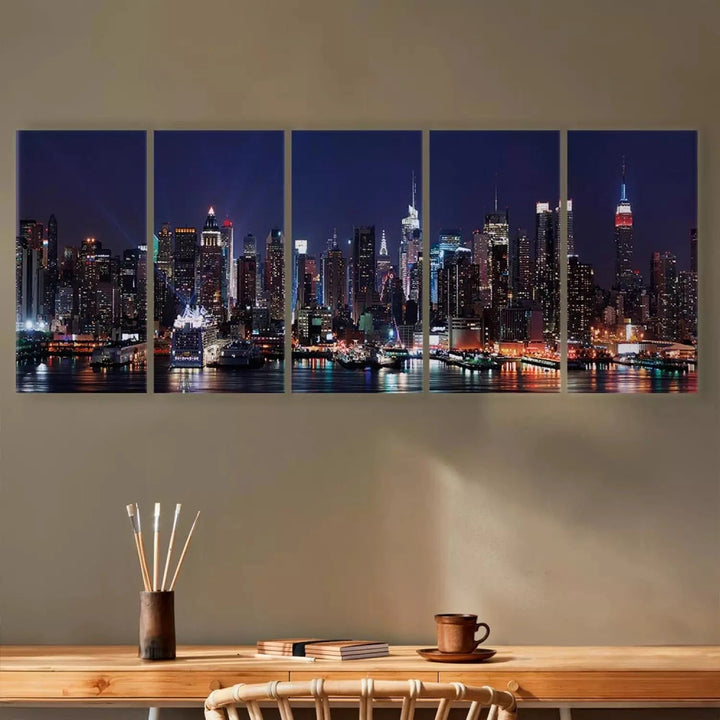 Kanva ar nakts Ņujorku -  Nakts dzīve, 98217, zila, melna ART XL