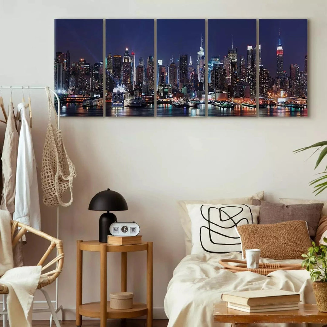 Kanva ar nakts Ņujorku -  Nakts dzīve, 98217, zila, melna ART XL