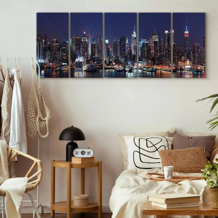 Kanva ar nakts Ņujorku -  Nakts dzīve, 98217, zila, melna ART XL