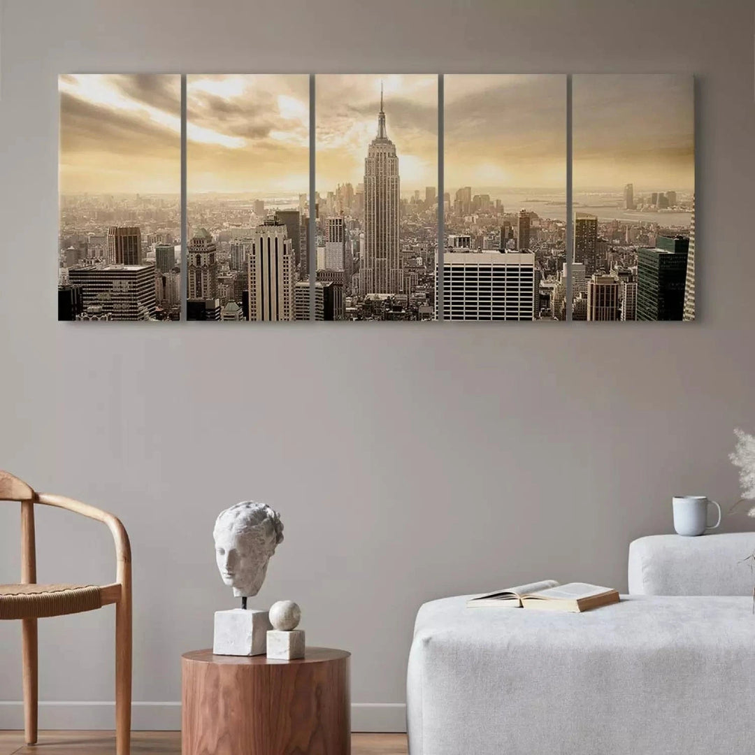 Kanva ar Ņujorku - Manhetenas skats, 98582, pelēka, dzeltena, taupe ART XL