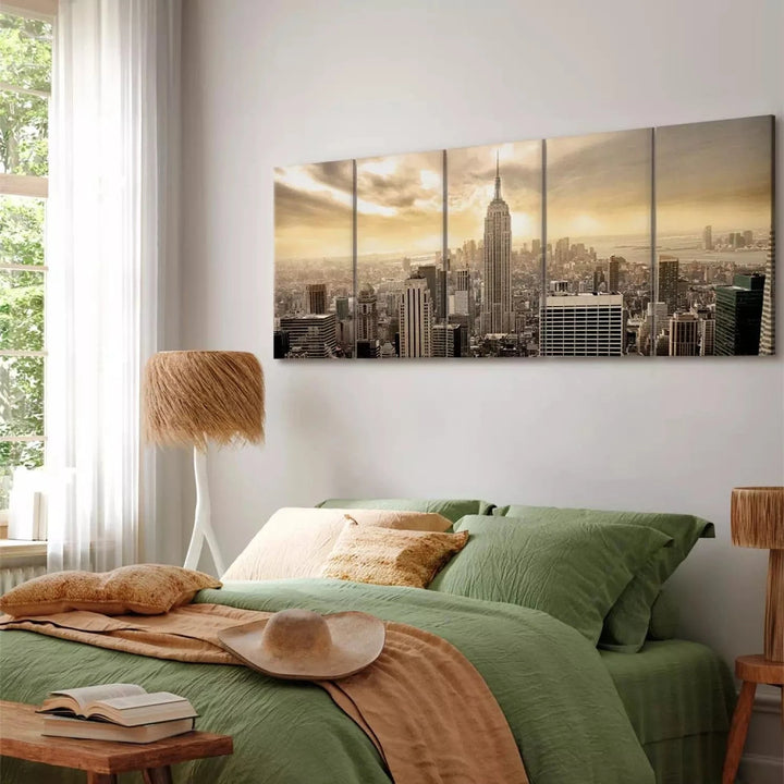 Kanva ar Ņujorku - Manhetenas skats, 98582, pelēka, dzeltena, taupe ART XL