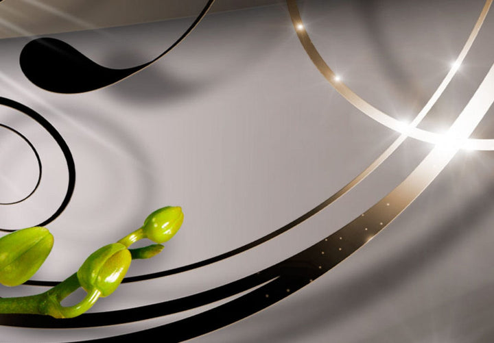 Glezna ar orhidejām un dimantiem uz abstrakta fona, pelēkā, 62434 G-ART