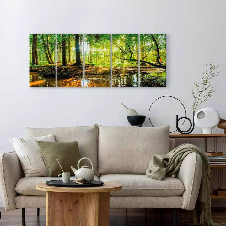 Glezna ar saulainu mežu - Meža straume, (x 5), zaļā krāsā G-ART