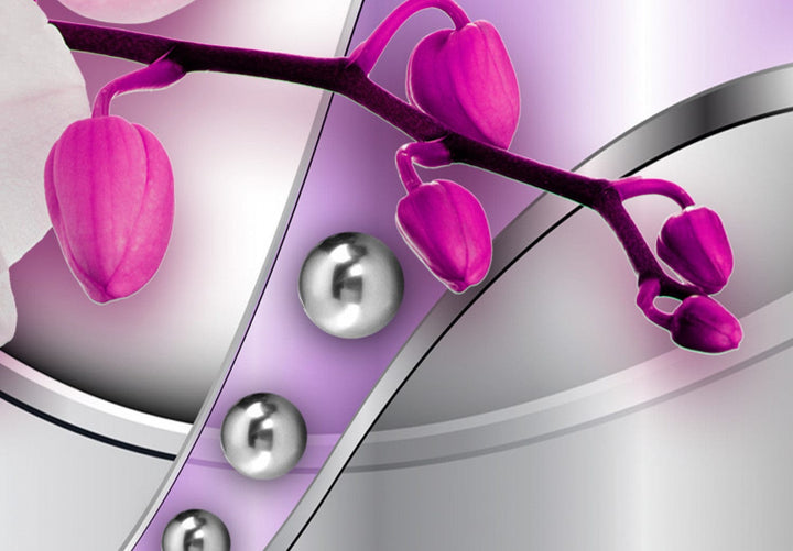 Glezna - Baltas orhidejas uz pelēka un violeta fona, 51243 G-ART