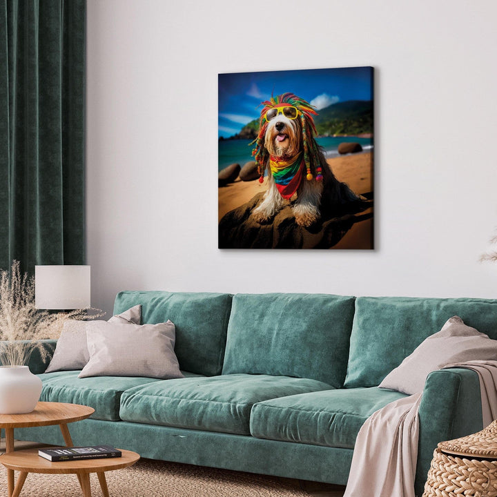 Glezna - Bārdainais kollijs atpūšas Paradīzes pludmalē, 150252 G-ART