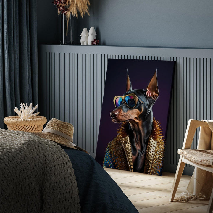 Glezna - Dobermanis - suņa portrets ar stilīgām brillēm - 150231 G-ART