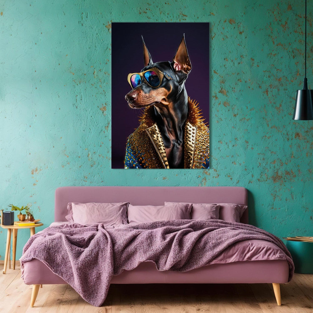 Glezna - Dobermanis - suņa portrets ar stilīgām brillēm - 150231 G-ART