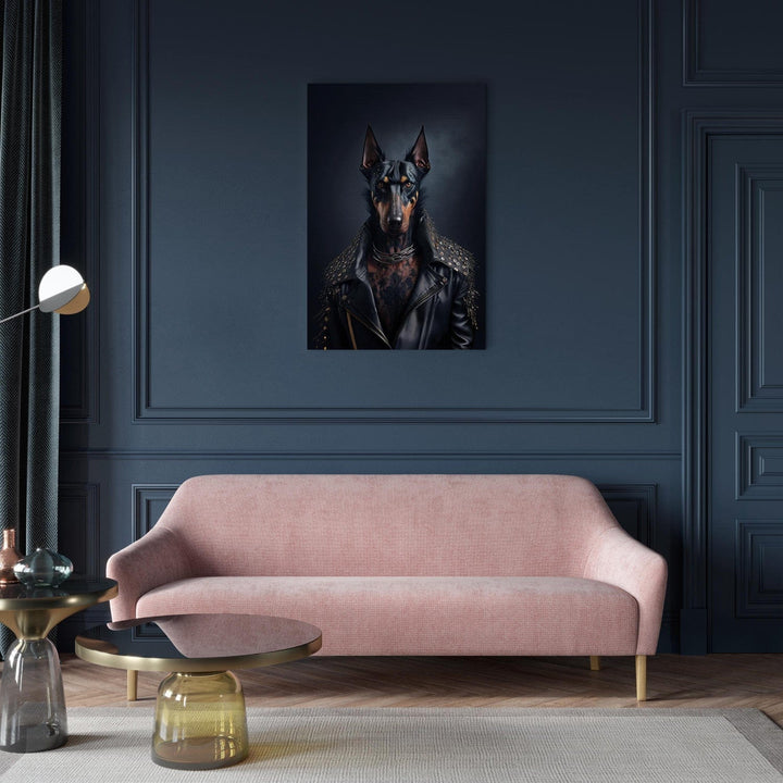 Glezna AI - Dobermans - rokmūzikas stila suņa portrets, 150105 G-ART