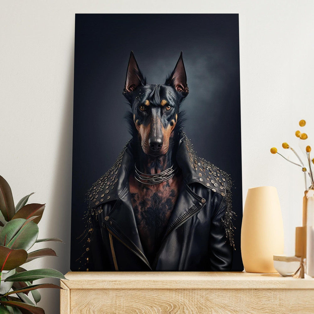 Glezna AI - Dobermans - rokmūzikas stila suņa portrets, 150105 G-ART