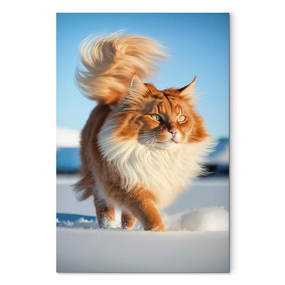 Glezna - Garspalvainais kaķis staigā pa sniegu, 150108 Tapetenshop.lv