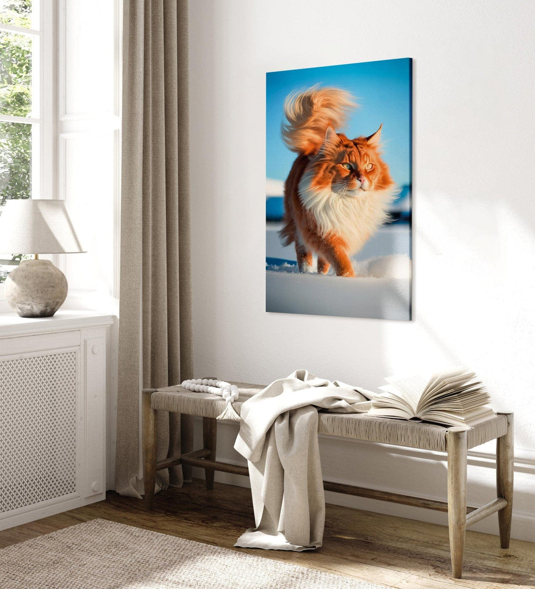 Glezna ar garspalvaino kaķi kas staigā pa sniegu, 150108 G-ART